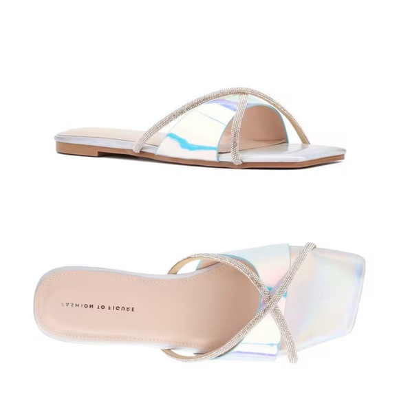 Fashion To Figure Sylvie Silver Holographic Iridescent Rhinestone Sandals 7 - Picture 1 of 16